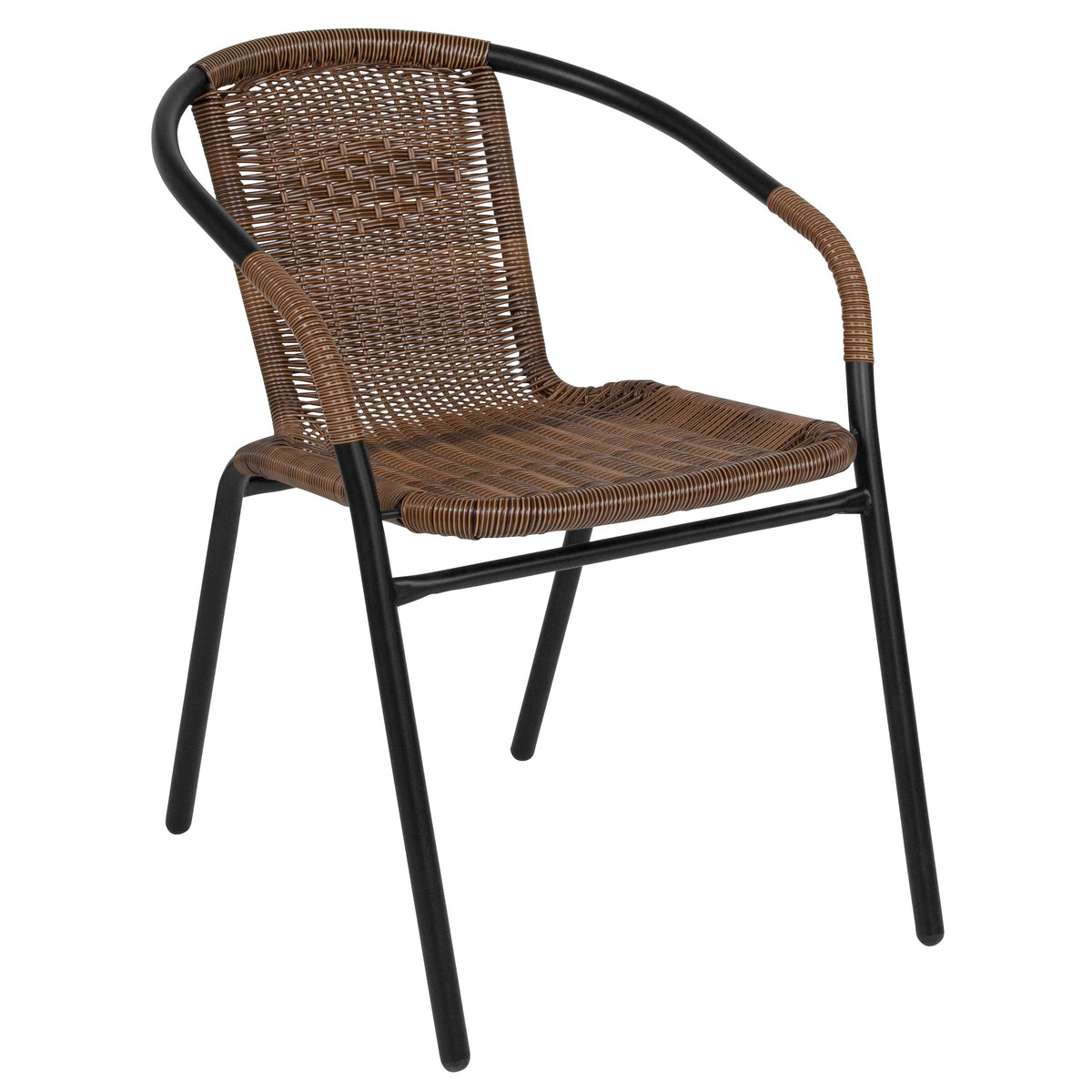 Medium Brown |#| 2 Pack Medium Brown Rattan Indoor-Outdoor Restaurant Stack Chair