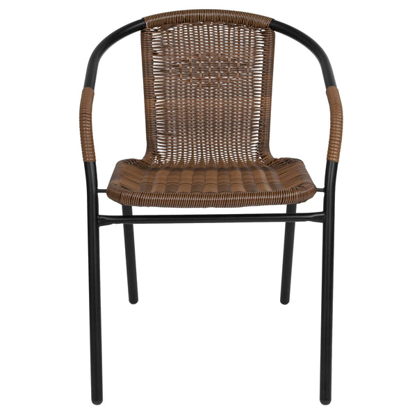 Medium Brown |#| 2 Pack Medium Brown Rattan Indoor-Outdoor Restaurant Stack Chair