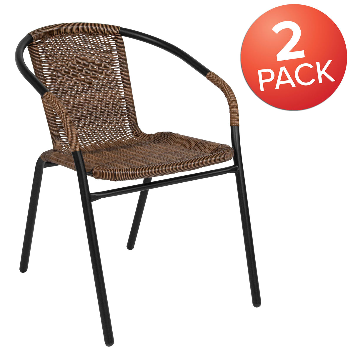 Medium Brown |#| 2 Pack Medium Brown Rattan Indoor-Outdoor Restaurant Stack Chair