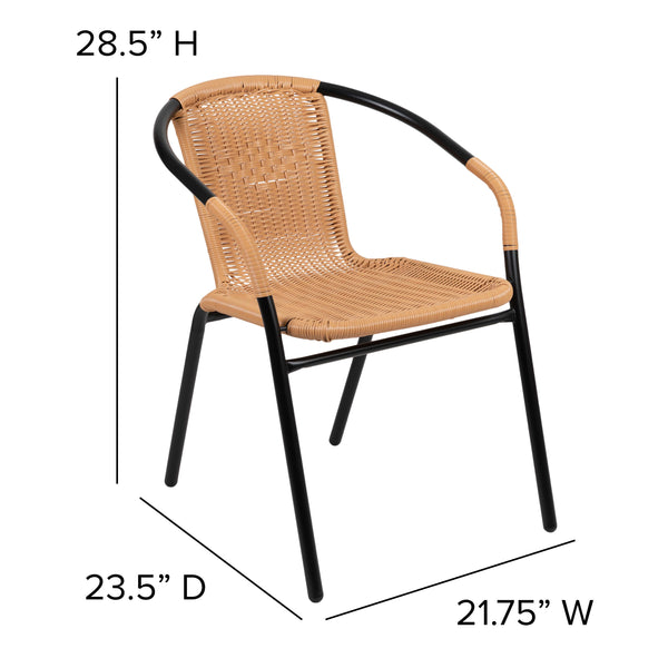 Beige |#| 2 Pack Beige Rattan Indoor-Outdoor Restaurant Stack Chair with Curved Back