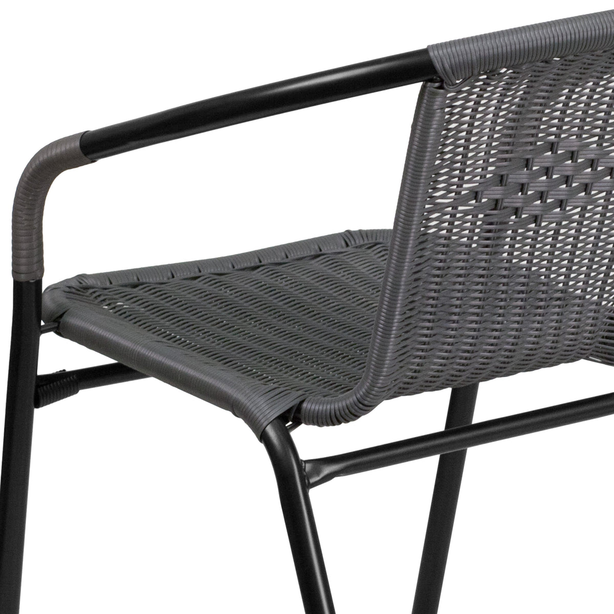 Gray |#| 2 Pack Gray Rattan Indoor-Outdoor Restaurant Stack Chair with Curved Back