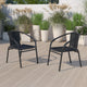 Black |#| 2 Pack Black Rattan Indoor-Outdoor Restaurant Stack Chair with Curved Back