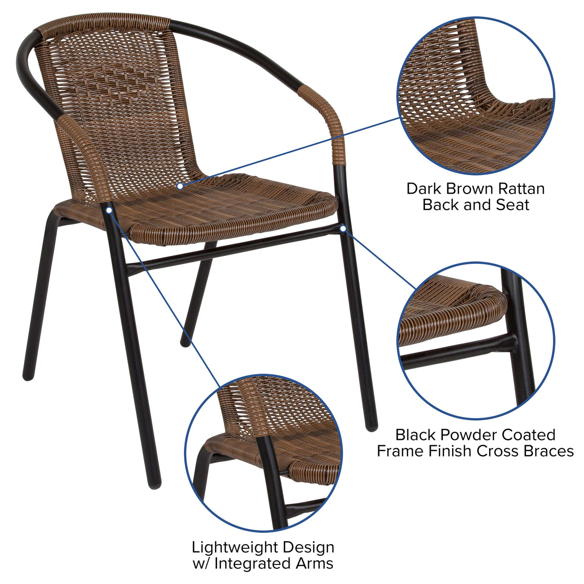 Medium Brown |#| 2 Pack Medium Brown Rattan Indoor-Outdoor Restaurant Stack Chair