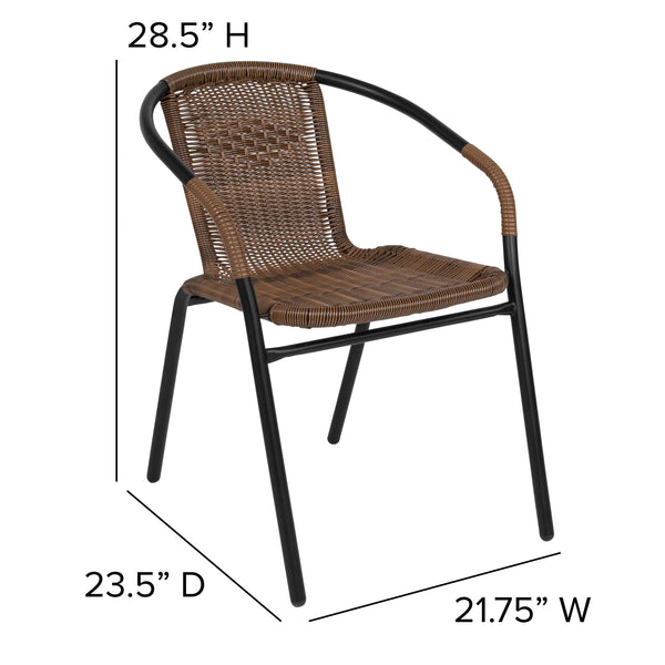 Medium Brown |#| 2 Pack Medium Brown Rattan Indoor-Outdoor Restaurant Stack Chair