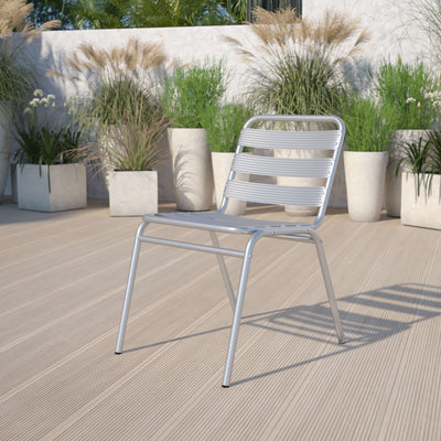 Lila Aluminum Commercial Indoor-Outdoor Armless Restaurant Stack Chair with Triple Slat Back - View 2