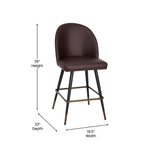 Brown LeatherSoft |#| Commercial Grade 26inch Armless Stools with Contoured Backs in Brown LeatherSoft