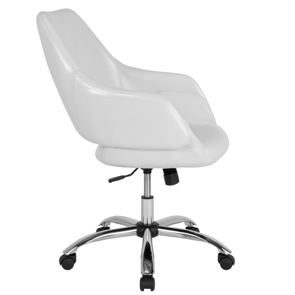 White LeatherSoft |#| Home &Office Upholstered Mid-Back Chair w/Wrap Style Arms in White LeatherSoft