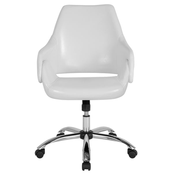 White LeatherSoft |#| Home &Office Upholstered Mid-Back Chair w/Wrap Style Arms in White LeatherSoft