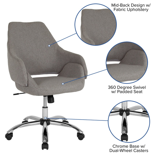 Light Gray Fabric |#| Home and Office Upholstered Mid-Back Chair w/ Wrap Style Arms in Lt Gray Fabric