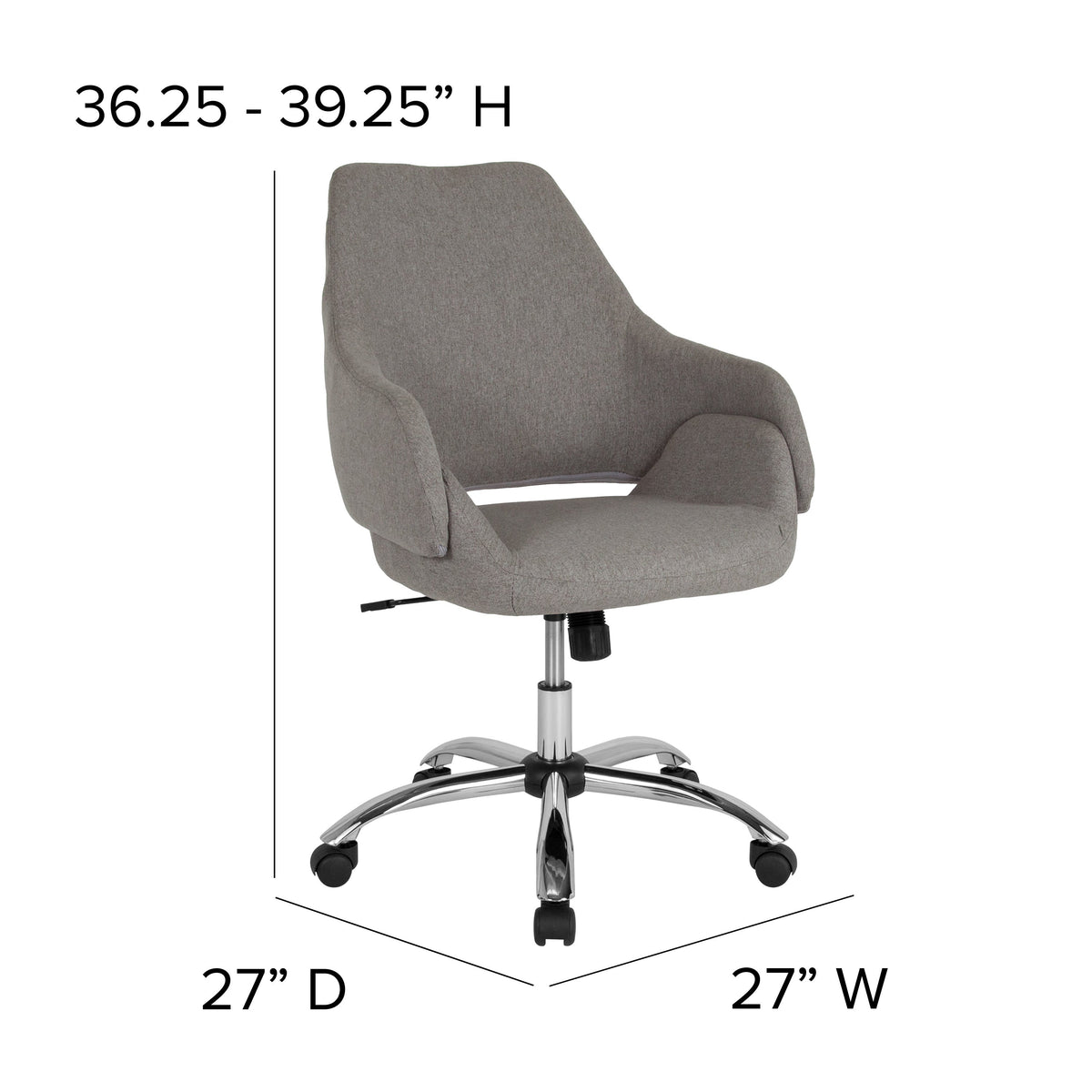 Light Gray Fabric |#| Home and Office Upholstered Mid-Back Chair w/ Wrap Style Arms in Lt Gray Fabric