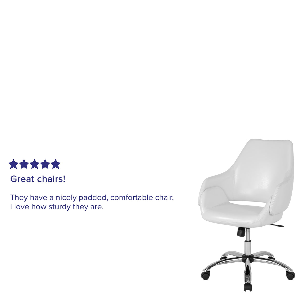 White LeatherSoft |#| Home &Office Upholstered Mid-Back Chair w/Wrap Style Arms in White LeatherSoft