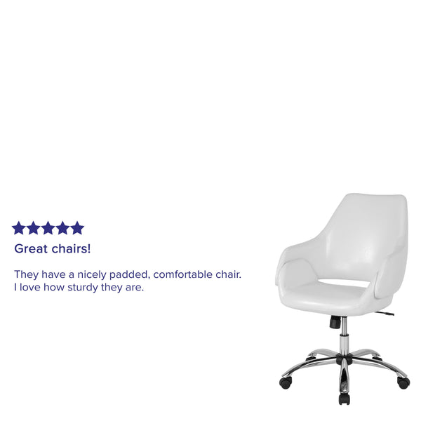 White LeatherSoft |#| Home &Office Upholstered Mid-Back Chair w/Wrap Style Arms in White LeatherSoft