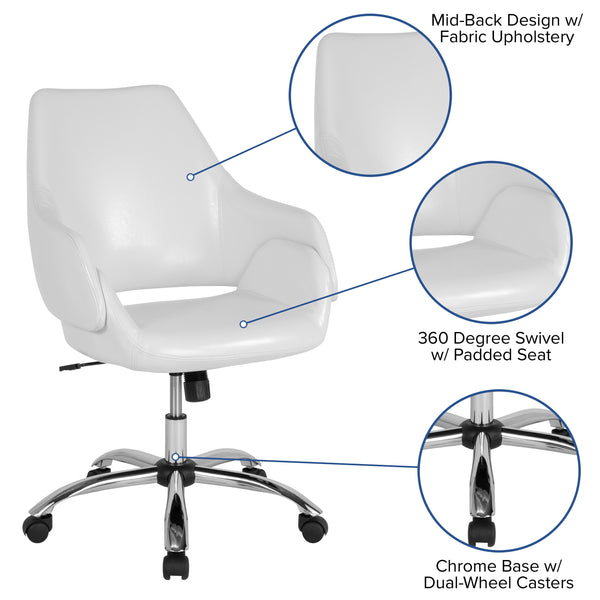 White LeatherSoft |#| Home &Office Upholstered Mid-Back Chair w/Wrap Style Arms in White LeatherSoft