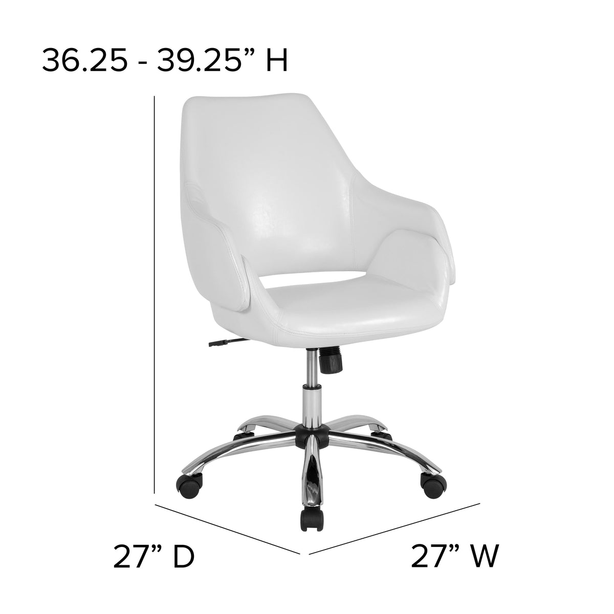 White LeatherSoft |#| Home &Office Upholstered Mid-Back Chair w/Wrap Style Arms in White LeatherSoft