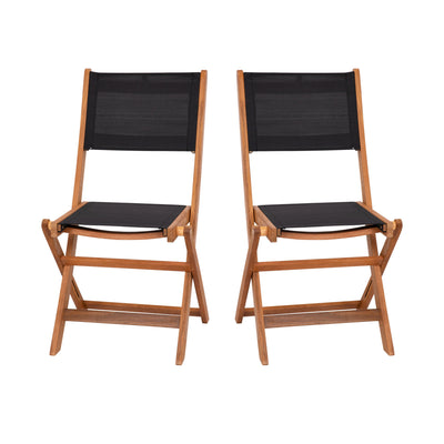 Martindale Indoor/Outdoor Folding Acacia Wood Patio Bistro Chairs with X Base Frame and Textilene Back and Seat, Set of 2 - View 1