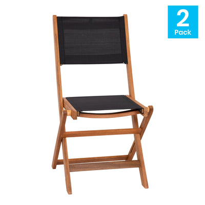 Martindale Indoor/Outdoor Folding Acacia Wood Patio Bistro Chairs with X Base Frame and Textilene Back and Seat, Set of 2 - View 2