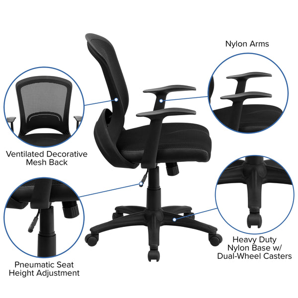 Mid-Back Designer Black Mesh Swivel Task Office Chair with Arms