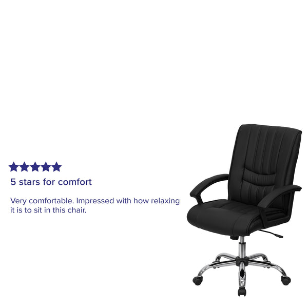 Black |#| Mid-Back Black LeatherSoft Swivel Adjustable Height Manager's Office Chair