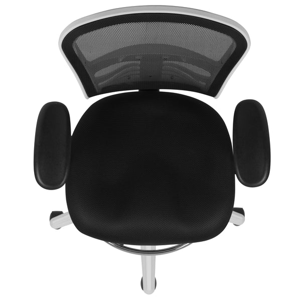 Black Mesh/White Frame |#| Mid-Back Black Mesh Ergonomic Drafting Chair/White Frame - Adjustable Foot Ring