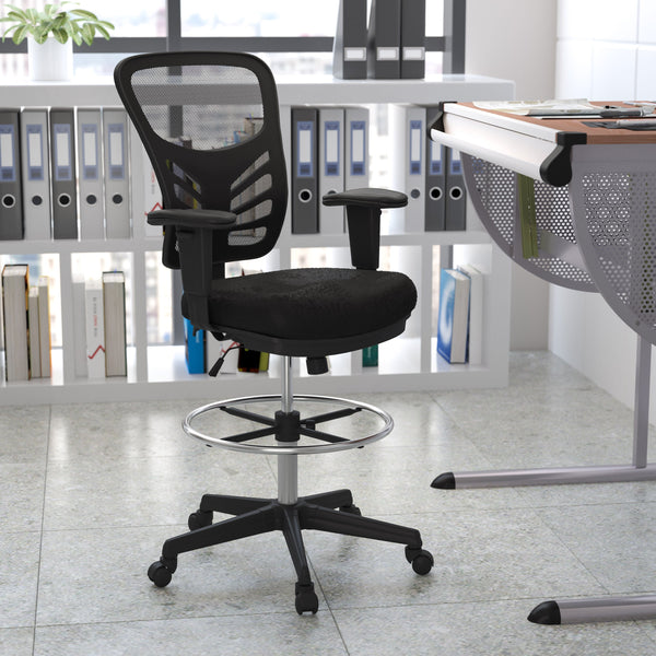 Black Mesh/Black Frame |#| Mid-Back Black Mesh Ergonomic Drafting Chair/Black Frame - Adjustable Foot Ring