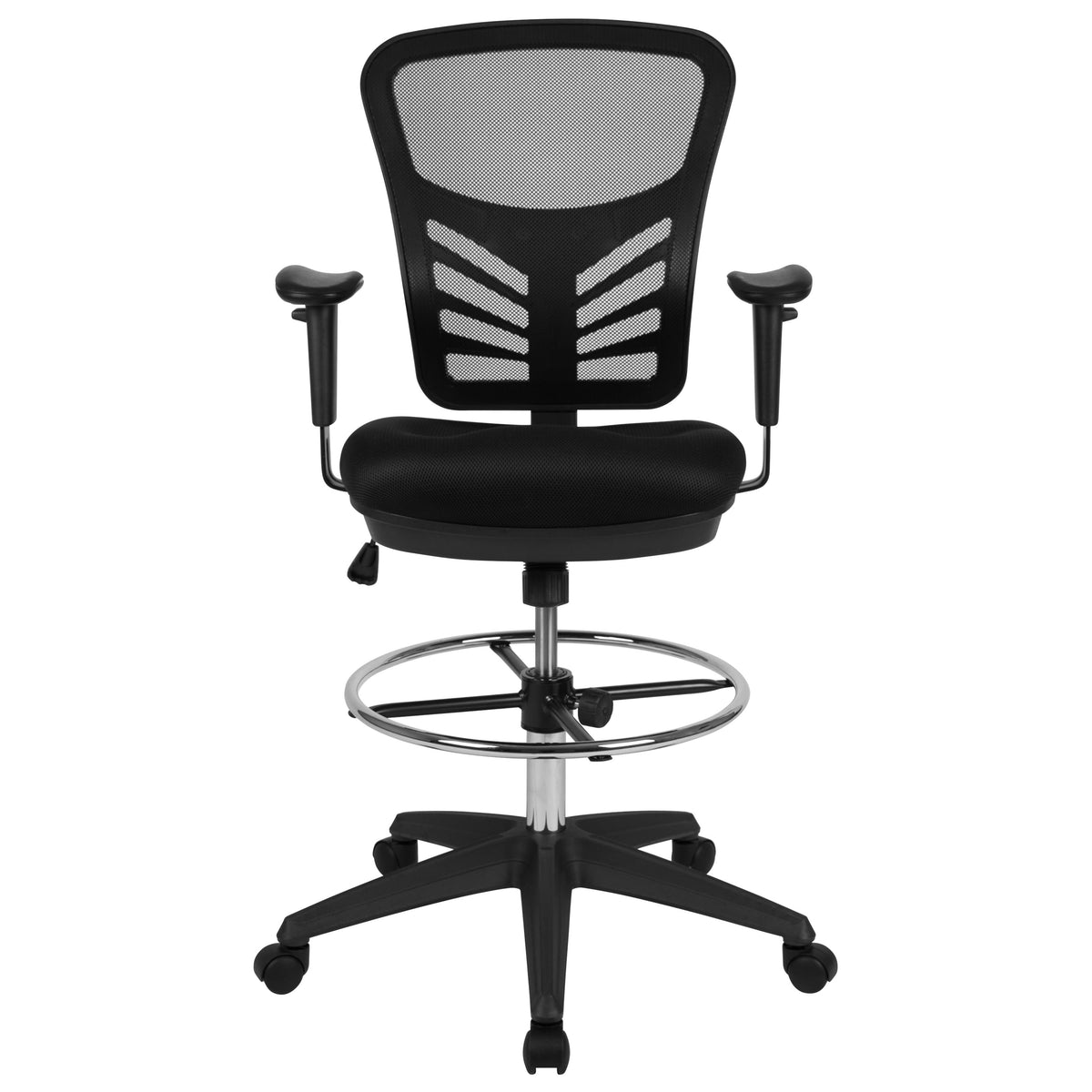 Black Mesh/Black Frame |#| Mid-Back Black Mesh Ergonomic Drafting Chair/Black Frame - Adjustable Foot Ring