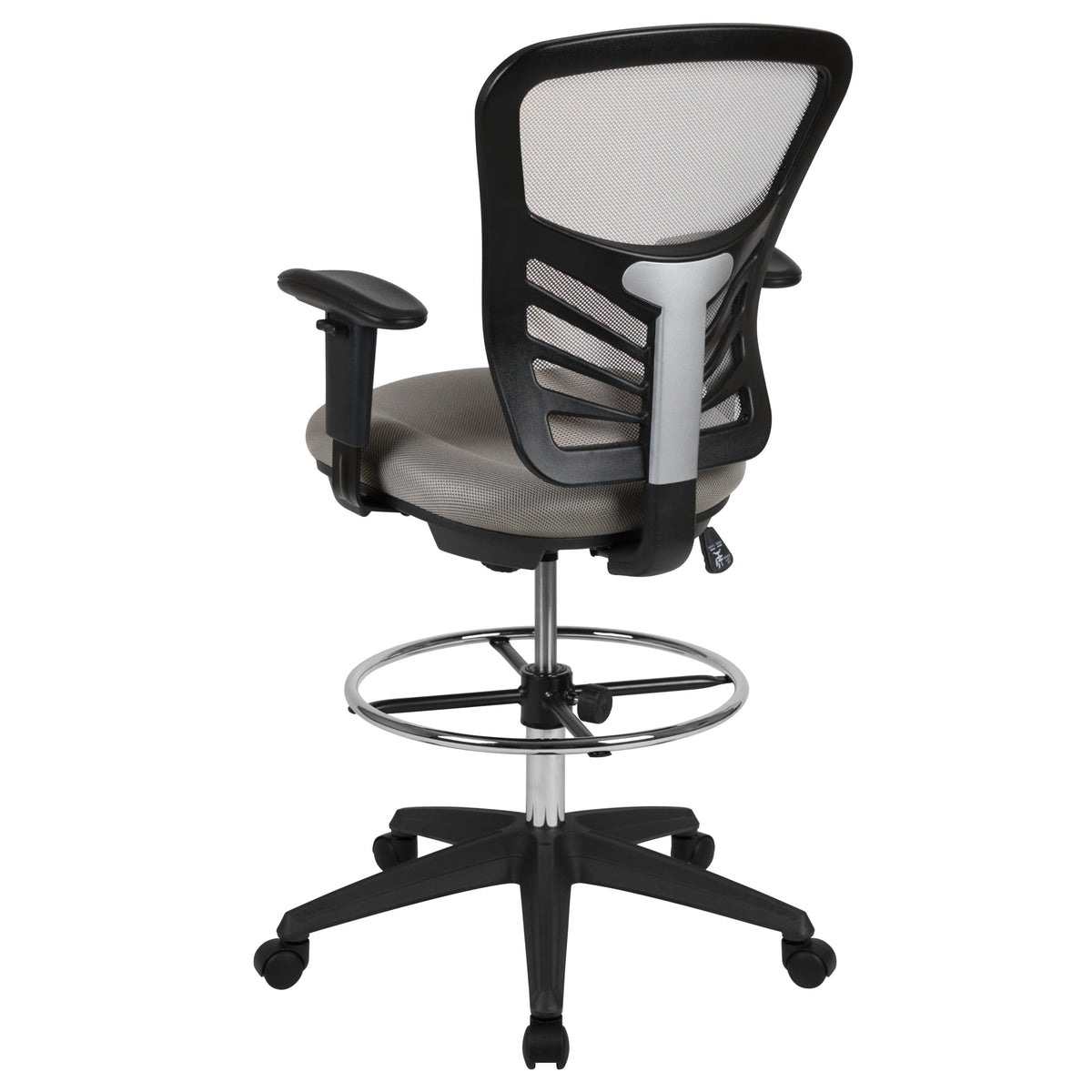 Light Gray Mesh/Black Frame |#| Mid-Back Gray Mesh Ergonomic Drafting Chair/Black Frame - Adjustable Foot Ring