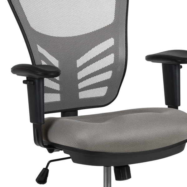 Light Gray Mesh/Black Frame |#| Mid-Back Gray Mesh Ergonomic Drafting Chair/Black Frame - Adjustable Foot Ring