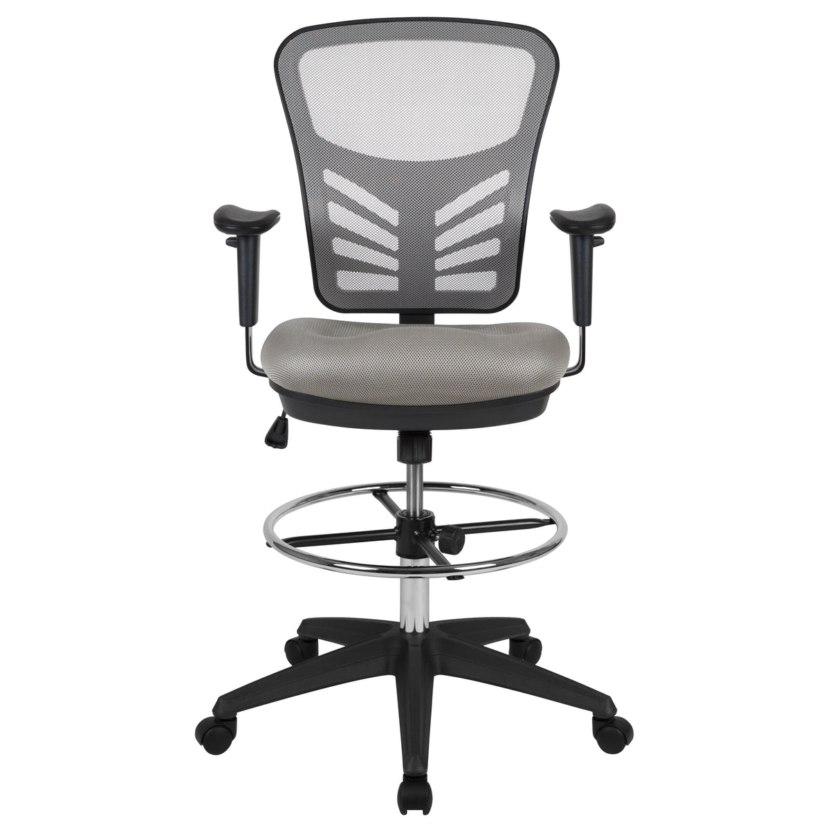 Light Gray Mesh/Black Frame |#| Mid-Back Gray Mesh Ergonomic Drafting Chair/Black Frame - Adjustable Foot Ring