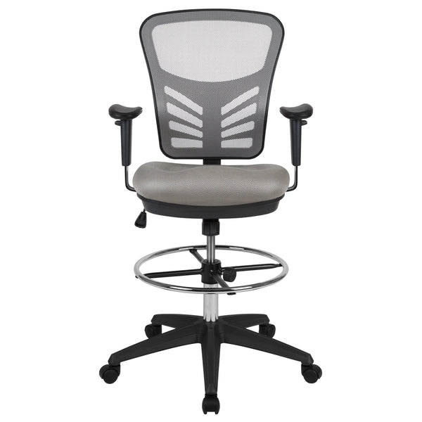 Light Gray Mesh/Black Frame |#| Mid-Back Gray Mesh Ergonomic Drafting Chair/Black Frame - Adjustable Foot Ring