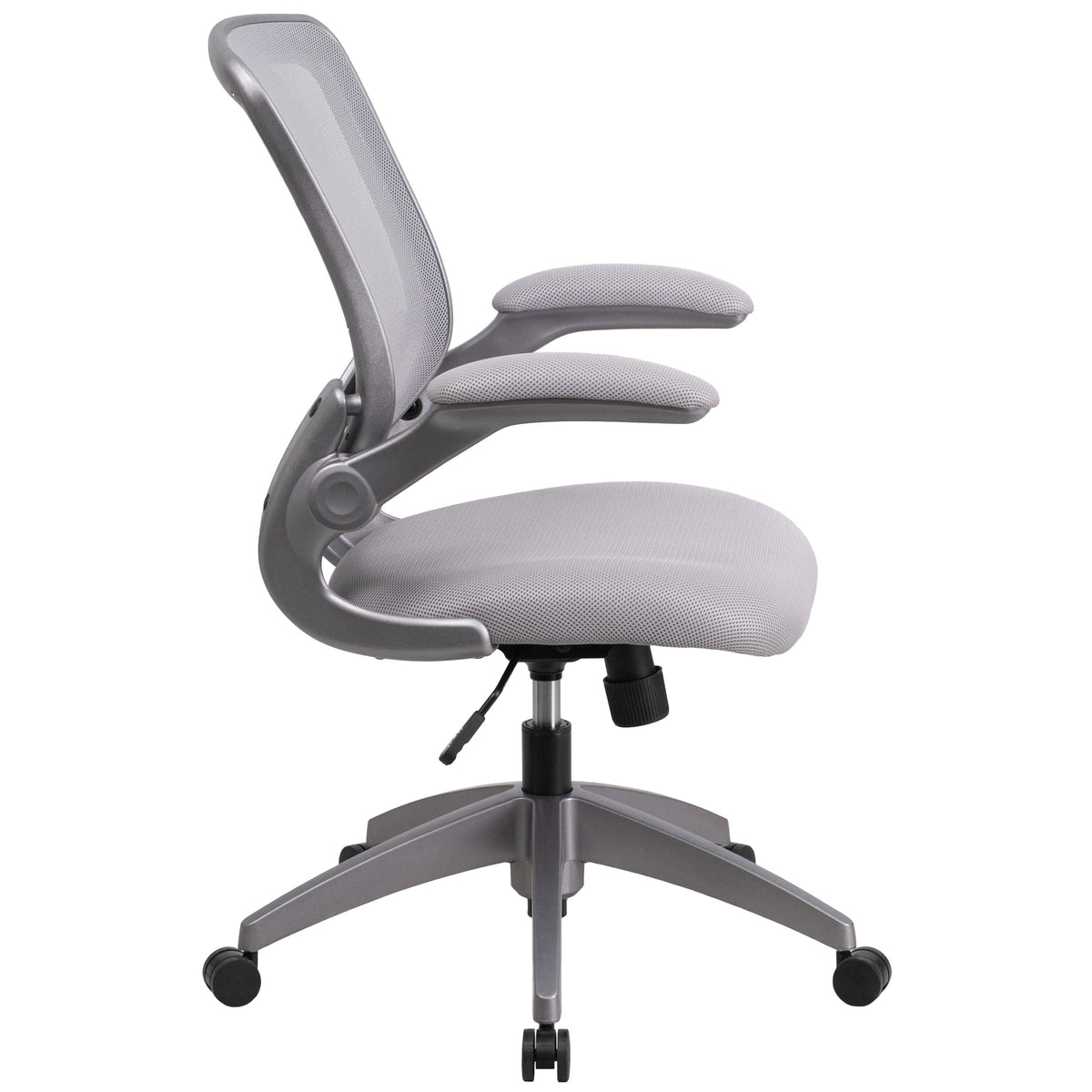 Gray |#| Mid-Back Gray Mesh Swivel Ergonomic Task Chair with Gray Frame and Flip-Up Arms