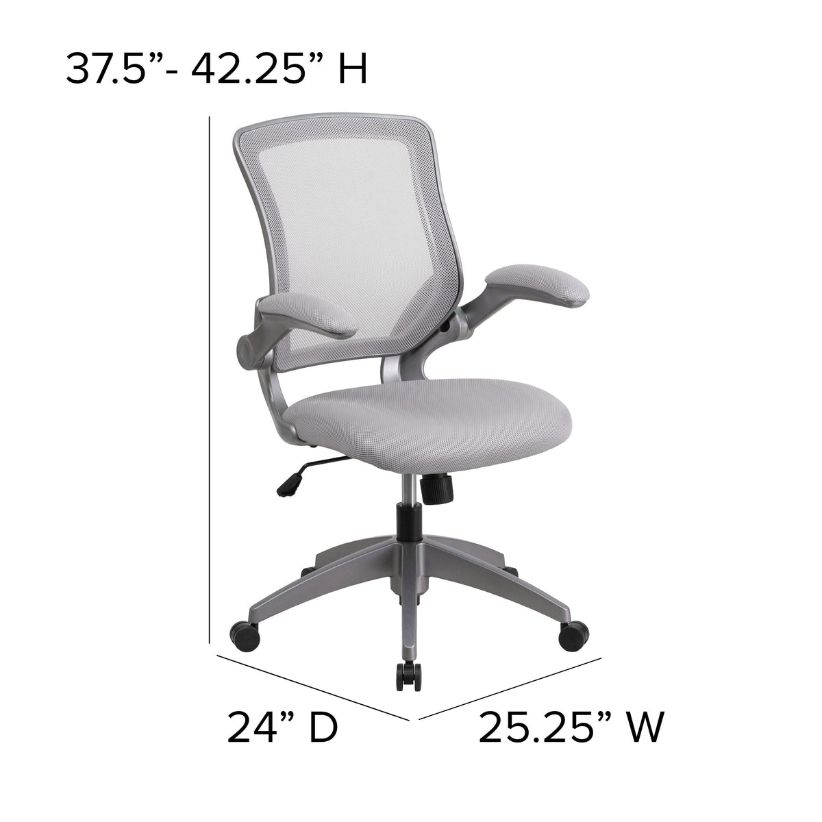 Gray |#| Mid-Back Gray Mesh Swivel Ergonomic Task Chair with Gray Frame and Flip-Up Arms