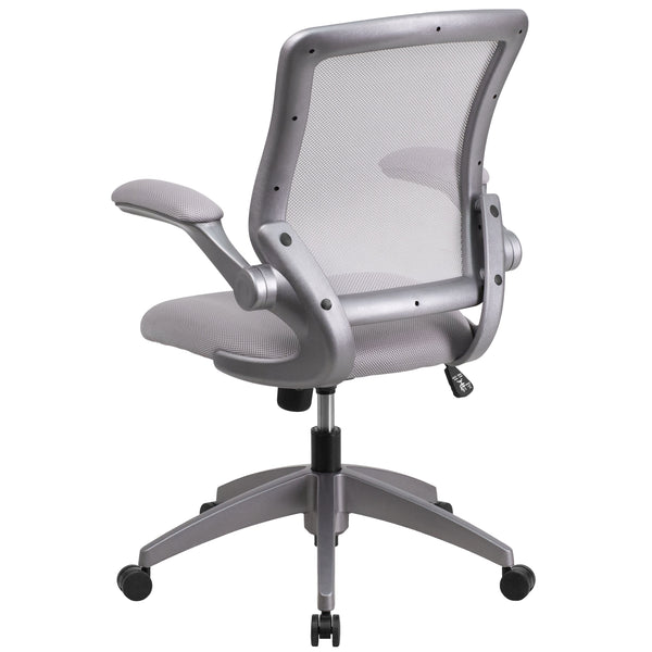 Gray |#| Mid-Back Gray Mesh Swivel Ergonomic Task Chair with Gray Frame and Flip-Up Arms