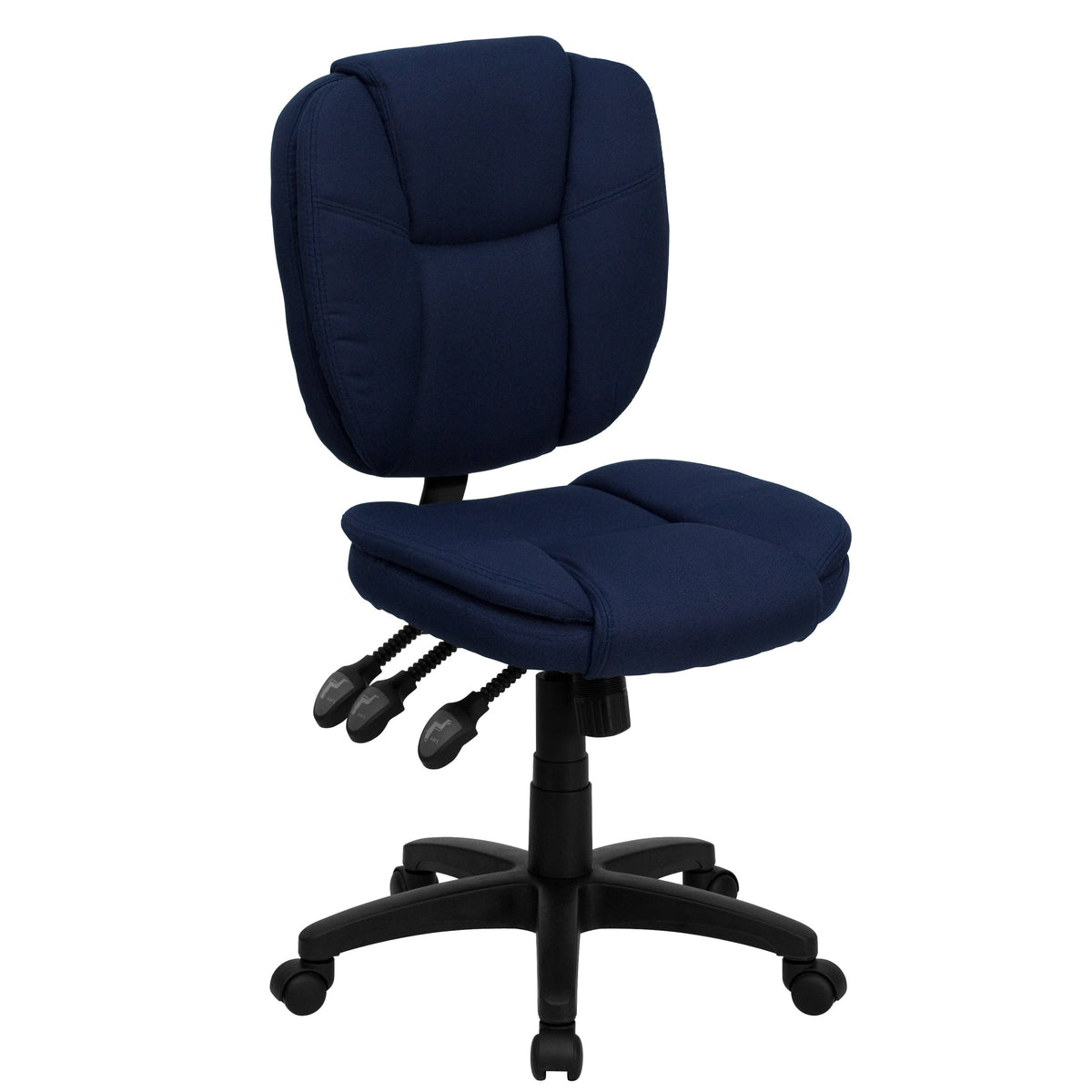 Navy Blue Fabric |#| Mid-Back Navy Blue Fabric Multifunction Office Chair with Pillow Top Cushioning