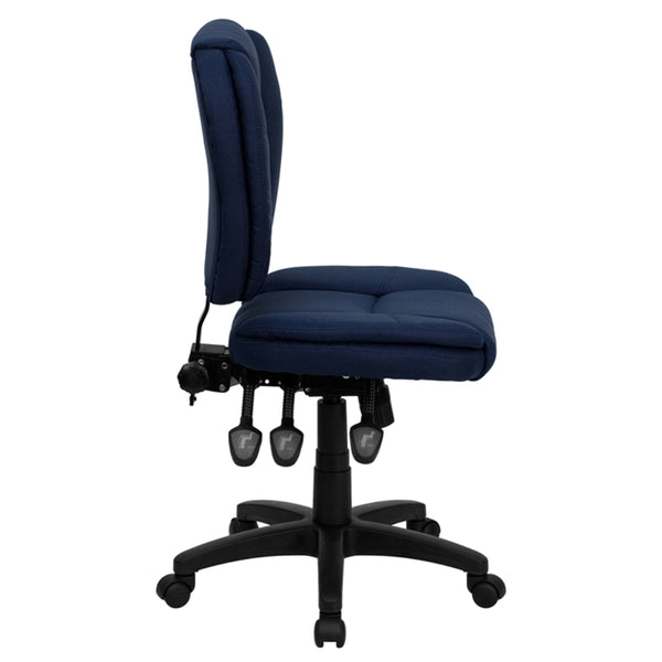 Navy Blue Fabric |#| Mid-Back Navy Blue Fabric Multifunction Office Chair with Pillow Top Cushioning