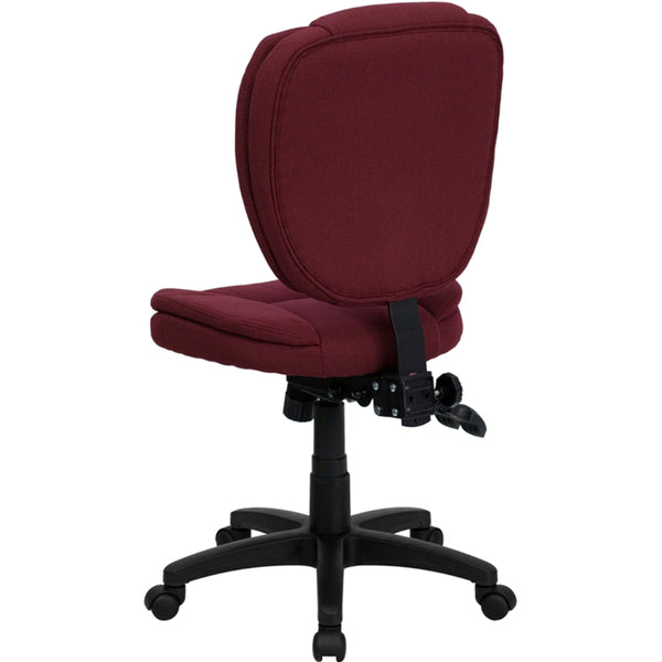 Burgundy Fabric |#| Mid-Back Burg Fabric Multifunction Swivel Office Chair w/ Pillow Top Cushioning