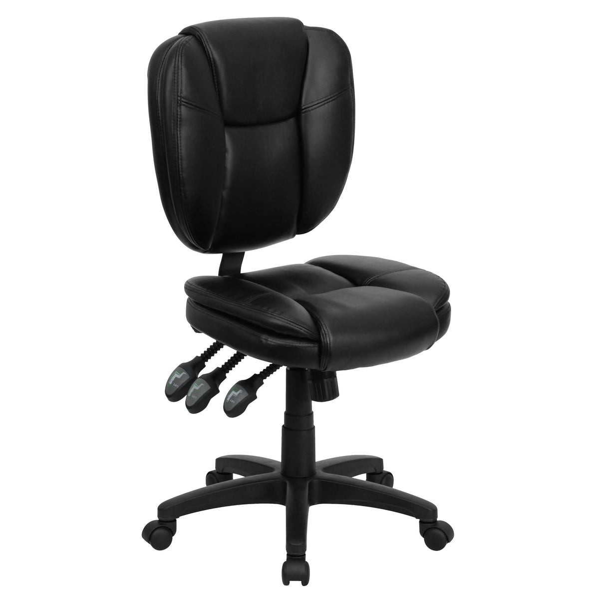 Black LeatherSoft |#| Mid-Back Black LeatherSoft Multifunction Office Chair with Pillow Top Cushioning