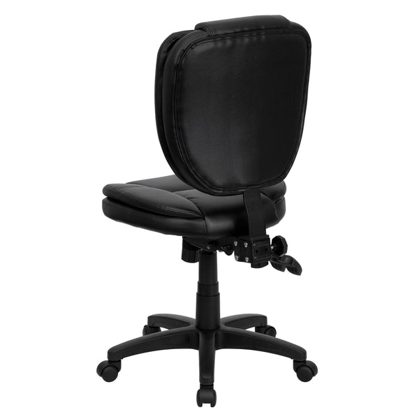 Black LeatherSoft |#| Mid-Back Black LeatherSoft Multifunction Office Chair with Pillow Top Cushioning