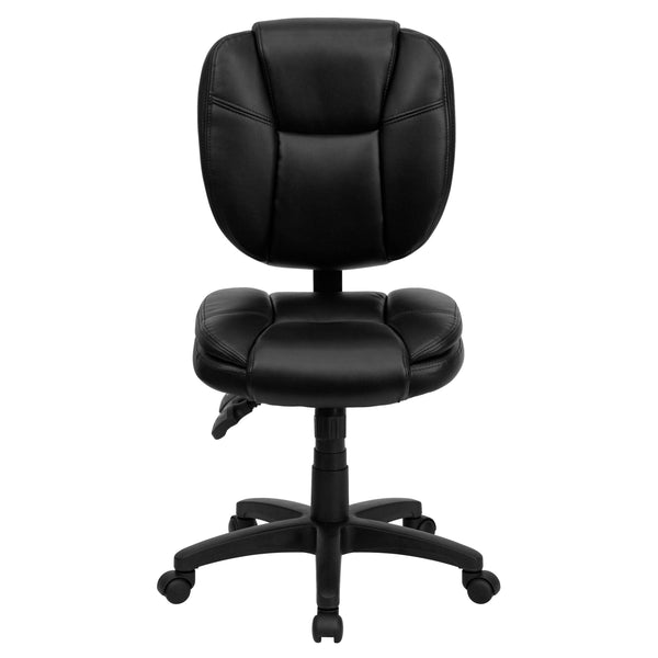 Black LeatherSoft |#| Mid-Back Black LeatherSoft Multifunction Office Chair with Pillow Top Cushioning