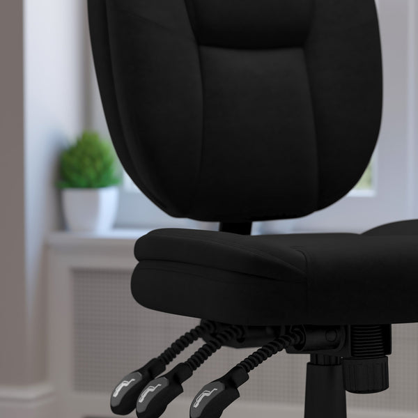 Black Fabric |#| Mid-Back Black Fabric Multifunction Swivel Office Chair w/ Pillow Top Cushioning