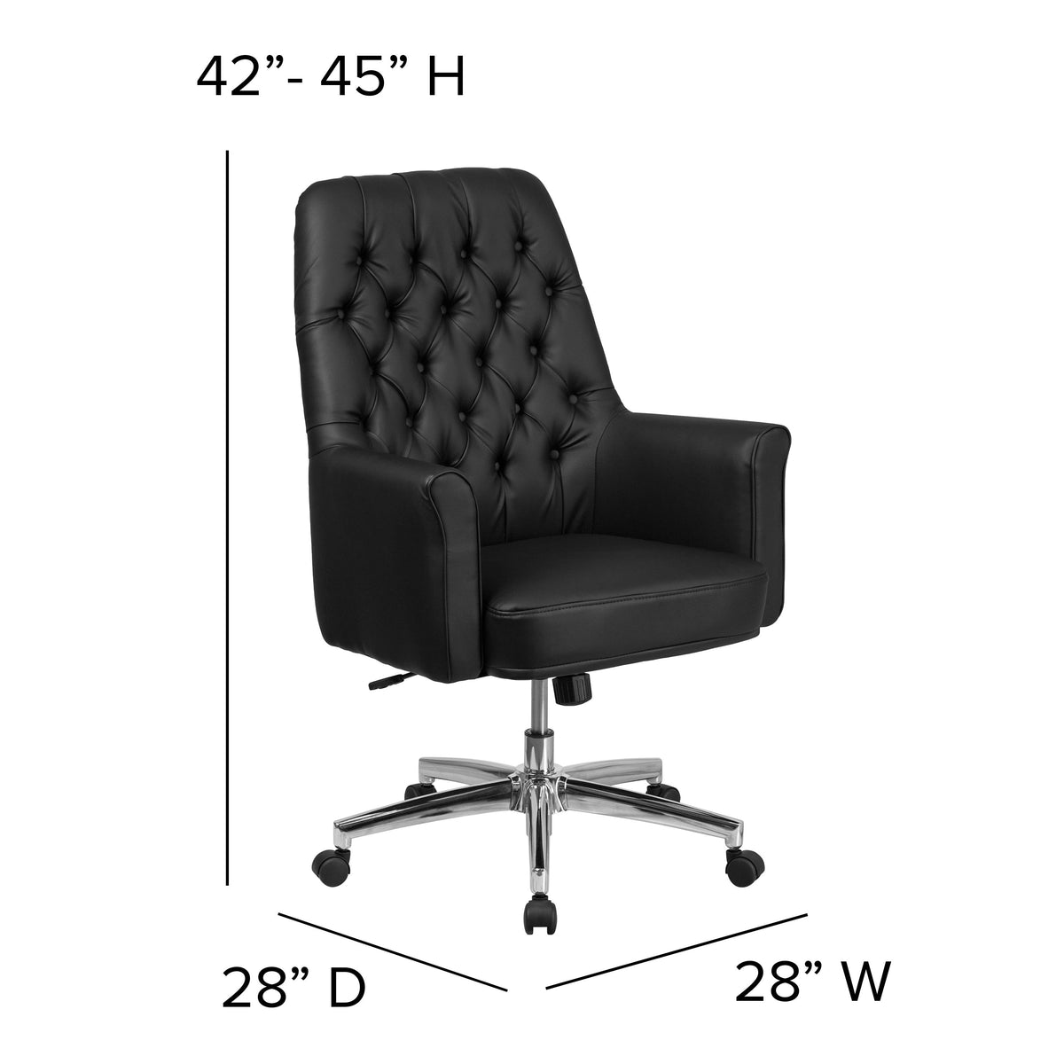 Black |#| Mid-Back Traditional Tufted Black LeatherSoft Executive Swivel Office Chair