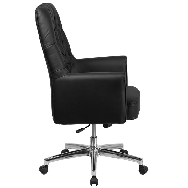 Black |#| Mid-Back Traditional Tufted Black LeatherSoft Executive Swivel Office Chair