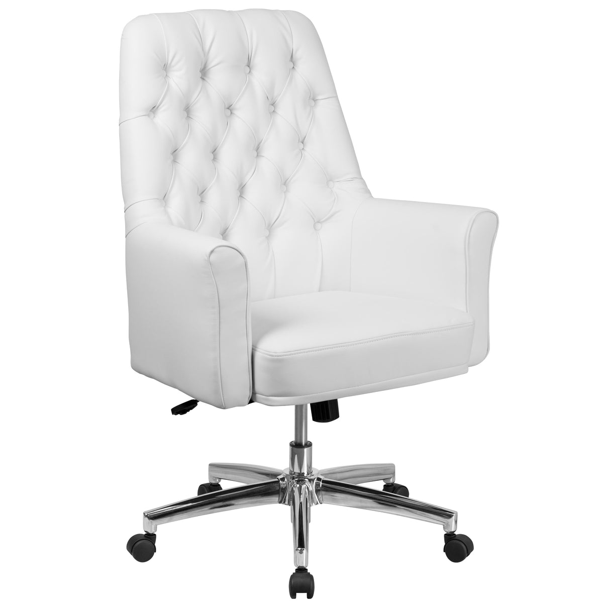 White |#| Mid-Back Traditional Tufted White LeatherSoft Executive Swivel Office Chair