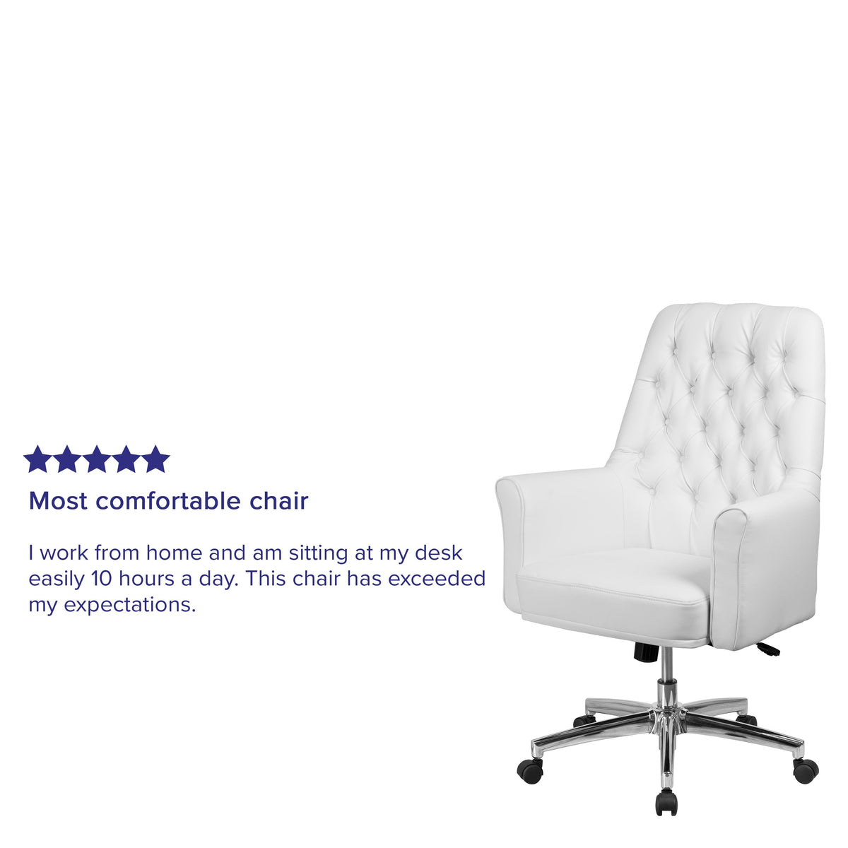 White |#| Mid-Back Traditional Tufted White LeatherSoft Executive Swivel Office Chair