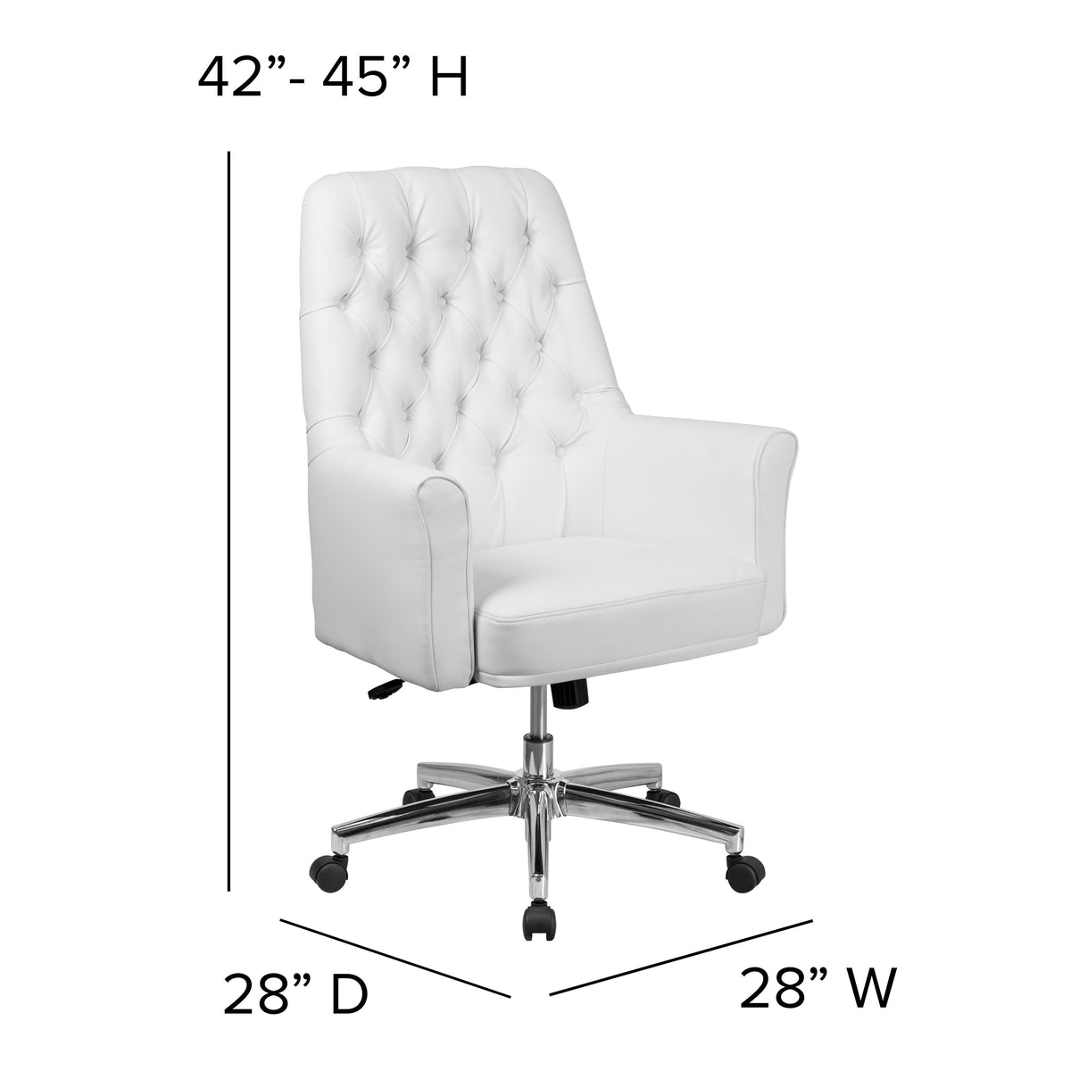 White |#| Mid-Back Traditional Tufted White LeatherSoft Executive Swivel Office Chair