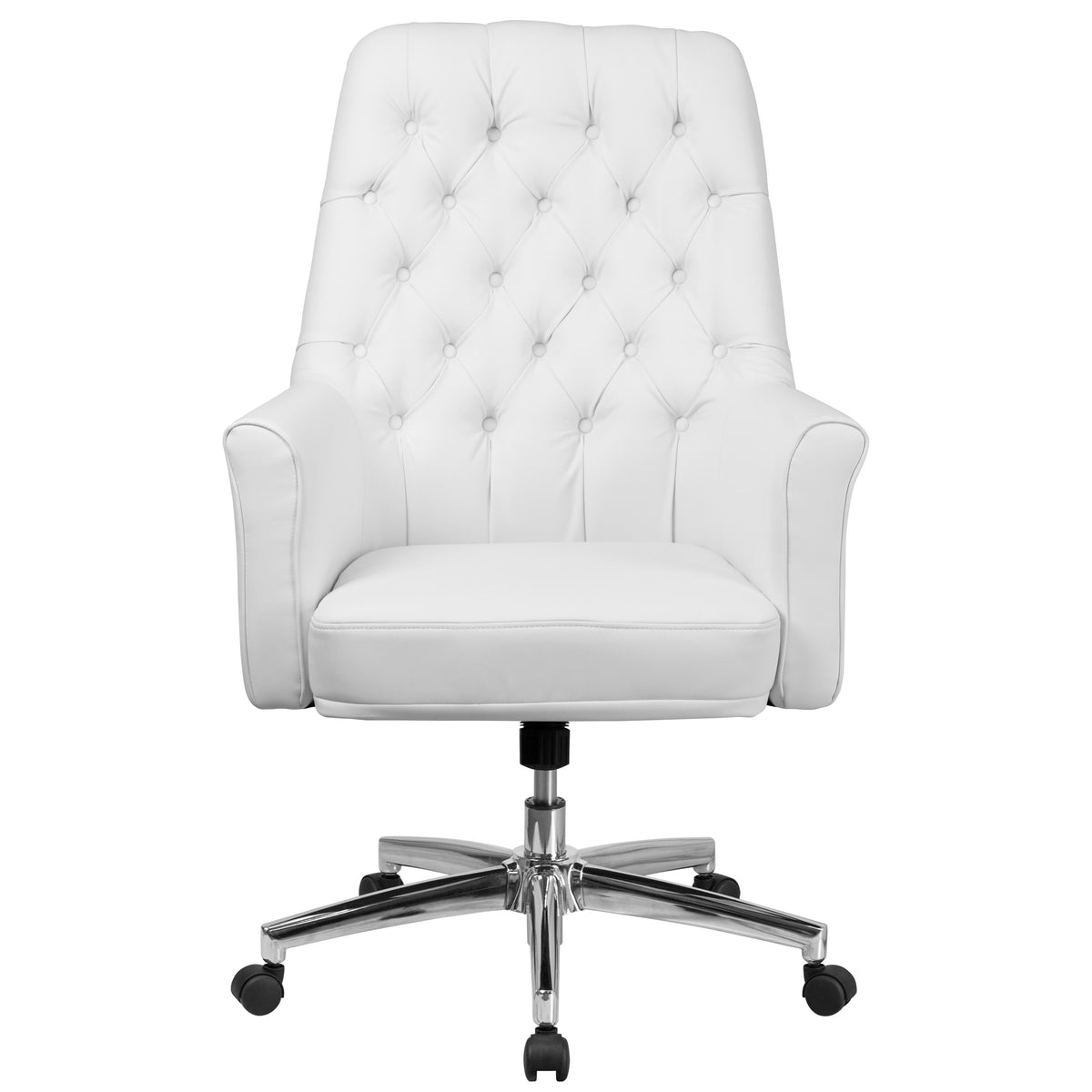 White |#| Mid-Back Traditional Tufted White LeatherSoft Executive Swivel Office Chair