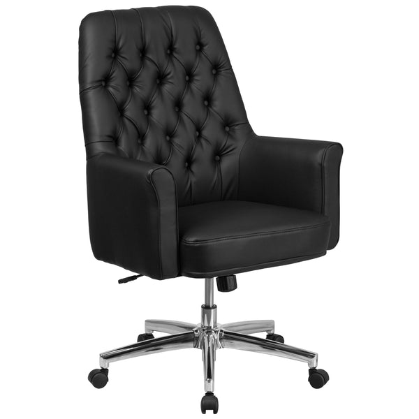 Black |#| Mid-Back Traditional Tufted Black LeatherSoft Executive Swivel Office Chair