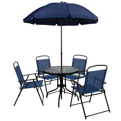 Nantucket 6 Piece Patio Garden Set with Table, Umbrella and 4 Folding Chairs - View 1