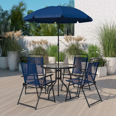 Nantucket 6 Piece Patio Garden Set with Table, Umbrella and 4 Folding Chairs - View 2