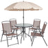 Nantucket 6 Piece Patio Garden Set with Table, Umbrella and 4 Folding Chairs