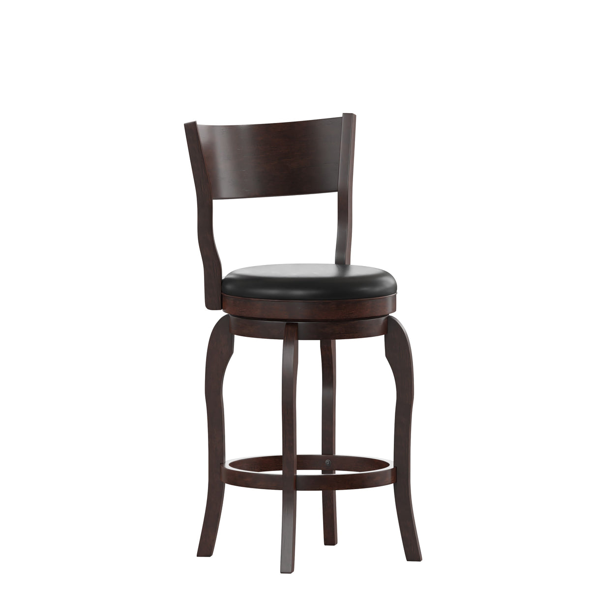 Black Vinyl/Espresso Frame |#| Commercial Espresso & Black LeatherSoft Wooden Swivel Counter Stools